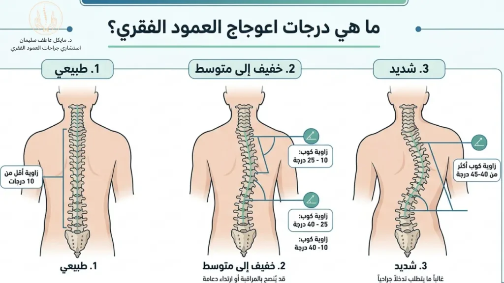 درجات اعوجاج العمود الفقري​ وكيف يحدد د. مايكل العلاج المناسب لكل حالة
